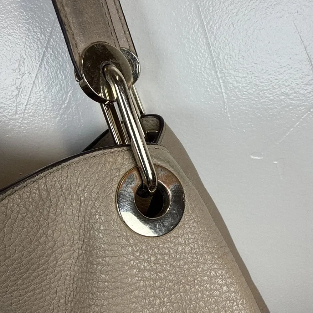 Michael Kors Raven Large Pebbled Leather Shoulder Tote Bag Purse Beige